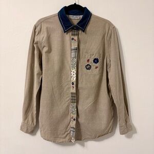 Vintage Cabin Creek Embroidered Flower 100% Button Up Shirt Sz M